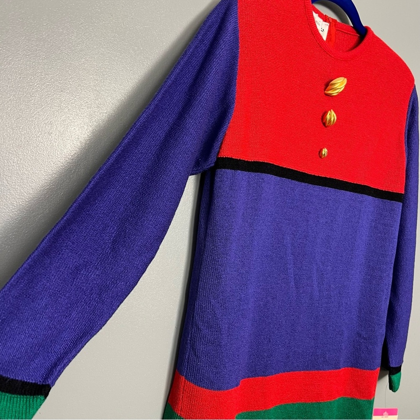 Vintage 90s Neiman Marcus Color Block Chunky Knit Sweater Dress Women's Size 12 — image 3 of 8